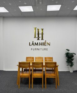 bộ bàn ăn 6 ghế màu vàng lh17 mặt kính