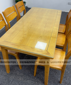 bộ bàn ăn 6 ghế màu vàng lh17 mặt kính 3