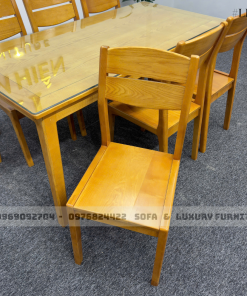 bộ bàn ăn 6 ghế màu vàng lh17 mặt kính 4