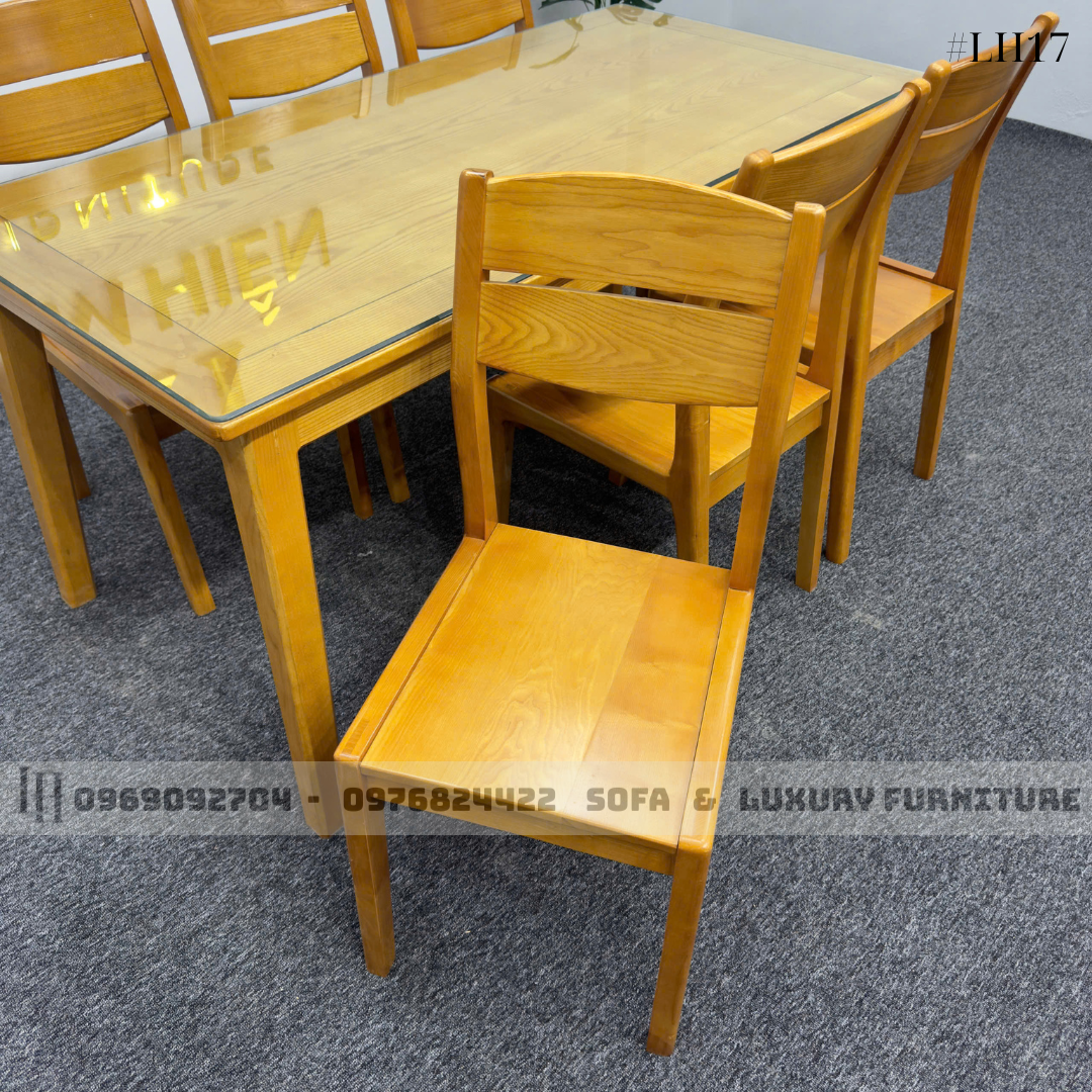 bộ bàn ăn 6 ghế màu vàng lh17 mặt kính 4 bộ bàn ăn 6 ghế màu vàng lh17 mặt kính 4