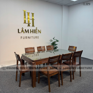 bộ bàn ăn 8 ghế chân soi lh9 mặt đá xám 2