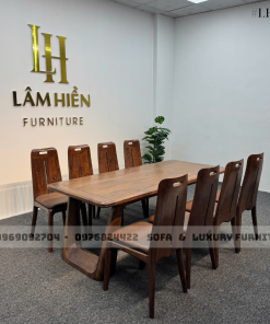 bộ bàn ăn 8 ghế chân u cong lh19 gỗ óc chó 2