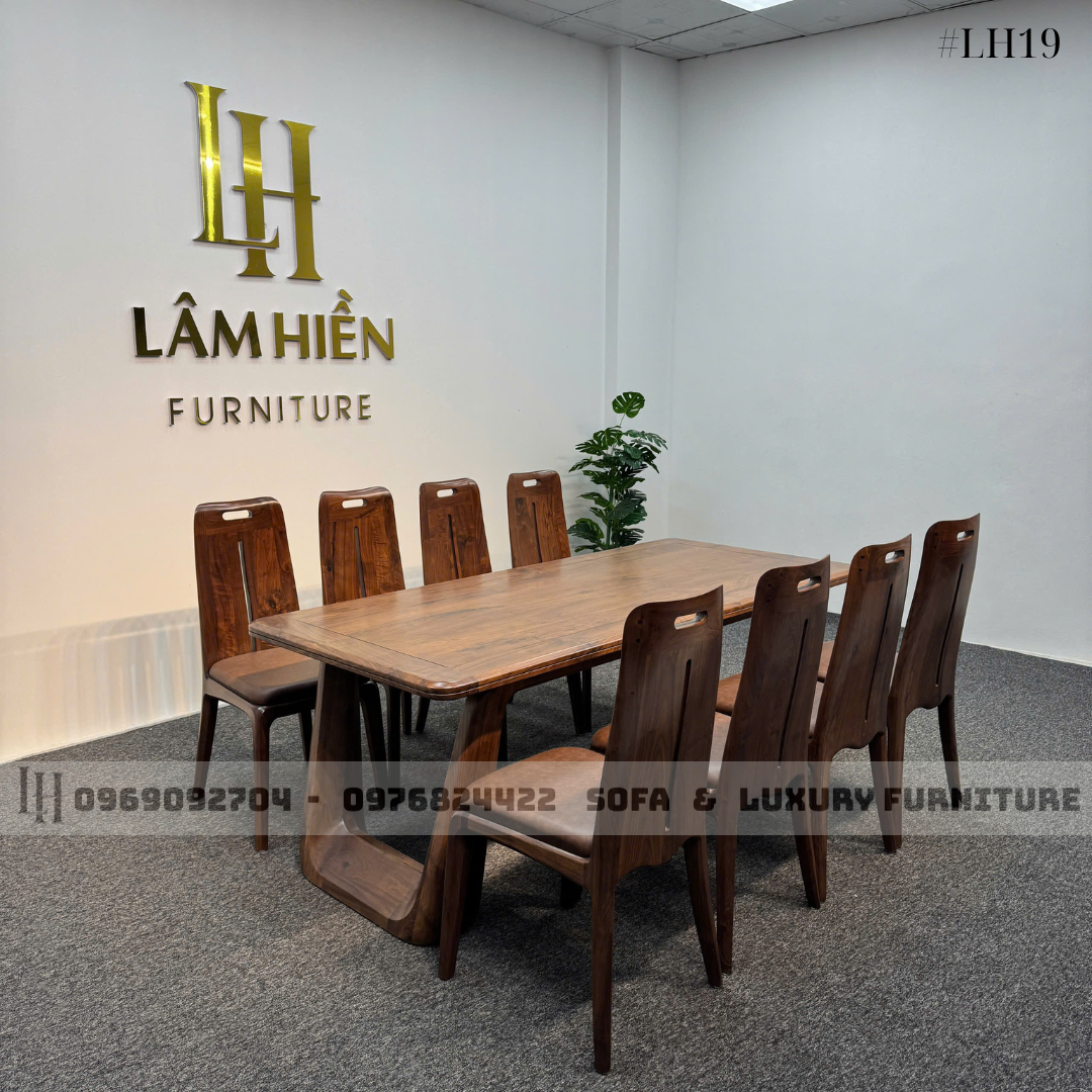 bộ bàn ăn 8 ghế chân u cong lh19 gỗ óc chó 2 bộ bàn ăn 8 ghế chân u cong lh19 gỗ óc chó 2