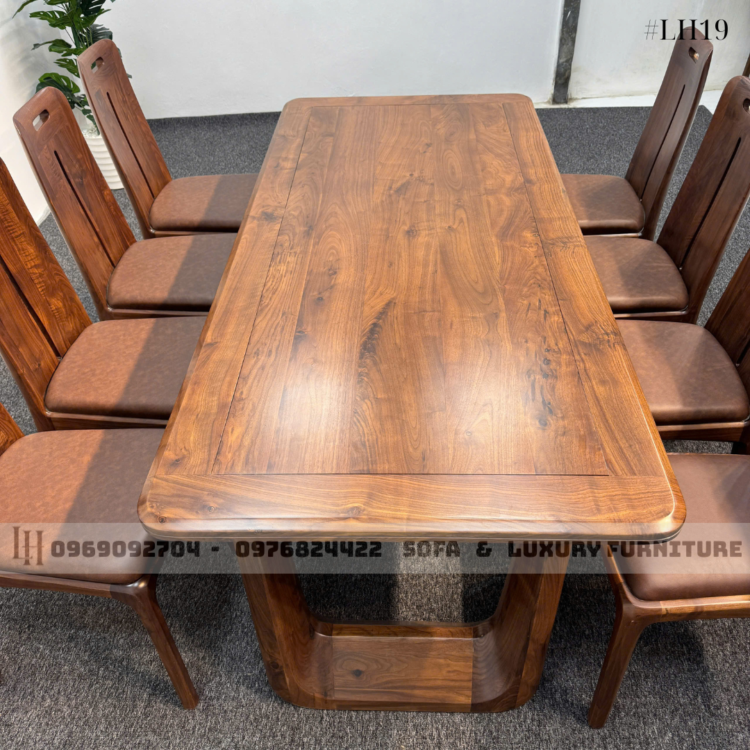 bộ bàn ăn 8 ghế chân u cong lh19 gỗ óc chó 3 bộ bàn ăn 8 ghế chân u cong lh19 gỗ óc chó 3