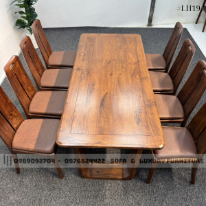 bộ bàn ăn 8 ghế chân u cong lh19 gỗ óc chó 5