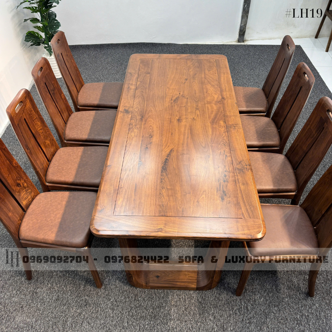 bộ bàn ăn 8 ghế chân u cong lh19 gỗ óc chó 5 bộ bàn ăn 8 ghế chân u cong lh19 gỗ óc chó 5