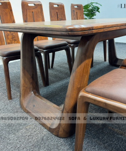bộ bàn ăn 8 ghế chân u cong lh19 gỗ óc chó 6