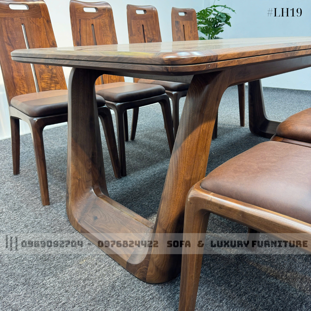 bộ bàn ăn 8 ghế chân u cong lh19 gỗ óc chó 6 bộ bàn ăn 8 ghế chân u cong lh19 gỗ óc chó 6