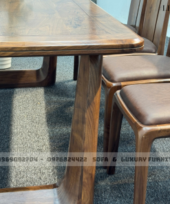 bộ bàn ăn 8 ghế chân u cong lh19 gỗ óc chó 8