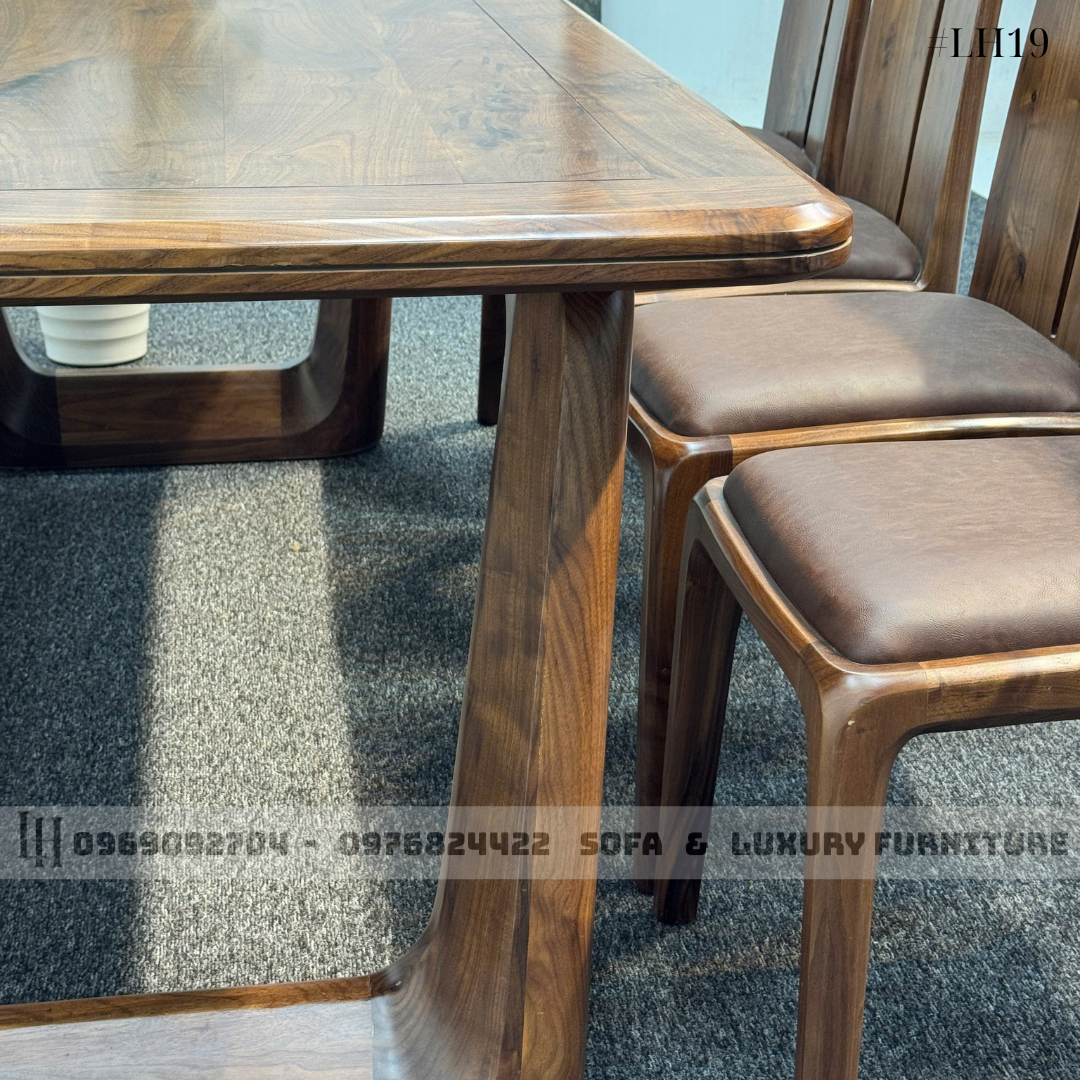 bộ bàn ăn 8 ghế chân u cong lh19 gỗ óc chó 8 bộ bàn ăn 8 ghế chân u cong lh19 gỗ óc chó 8