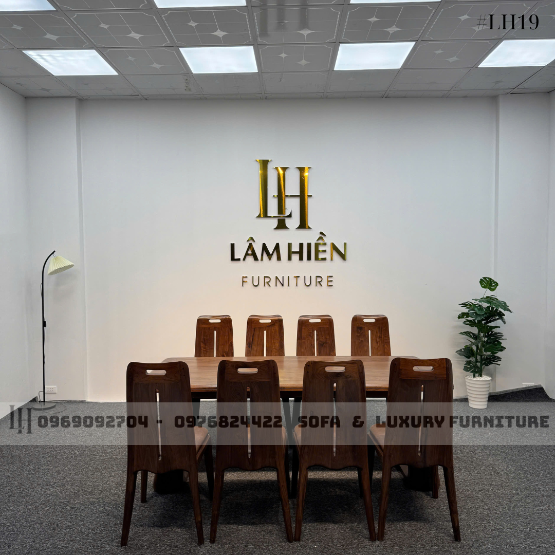 bộ bàn ăn 8 ghế chân u cong lh19 gỗ óc chó bộ bàn ăn 8 ghế chân u cong lh19 gỗ óc chó