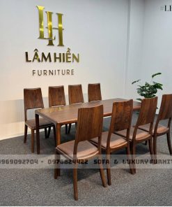 bộ bàn ăn 8 ghế gỗ óc chó lh18 thiết kế trơn 5