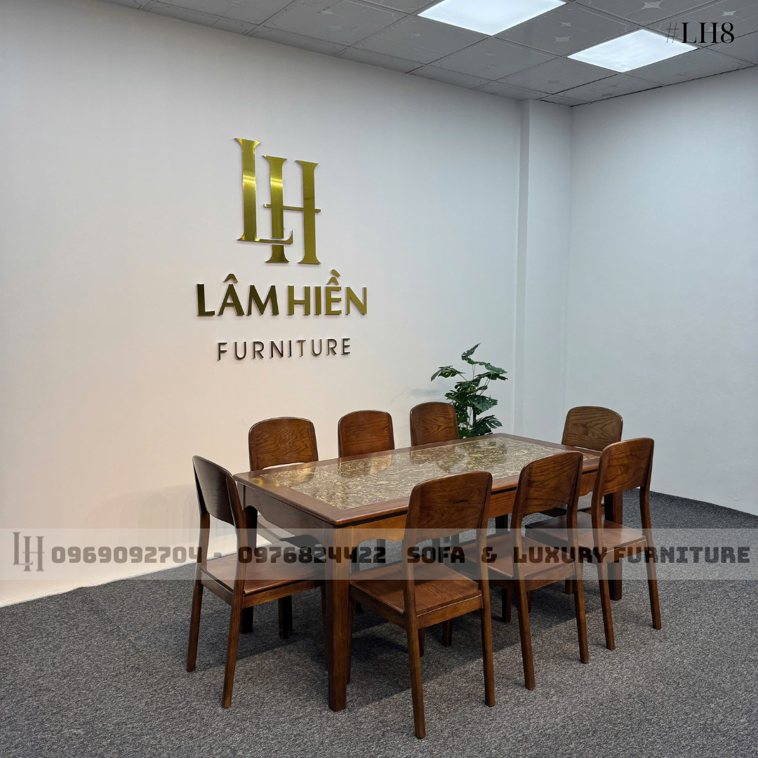 bộ bàn ăn 8 ghế mặt đá lh8 vân thổ cẩm 1 bộ bàn ăn 8 ghế mặt đá lh8 vân thổ cẩm 1