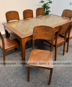 bộ bàn ăn 8 ghế mặt đá lh8 vân thổ cẩm 2
