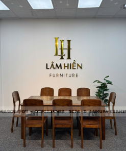 bộ bàn ăn 8 ghế mặt đá lh8 vân thổ cẩm