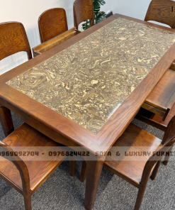 bộ bàn ăn 8 ghế mặt đá lh8 vân thổ cẩm 4