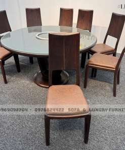 bộ bàn ăn tròn gỗ óc chó lh16 có mâm xoay 3