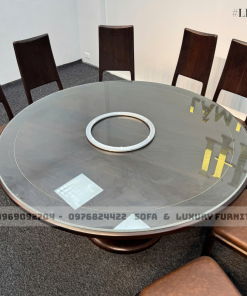 bộ bàn ăn tròn gỗ óc chó lh16 có mâm xoay 4